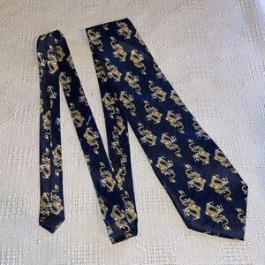 Kailong Dress Tie Mens Size 56 Long 4 Wide Blue Dragon Motif 100% Silk Hand Made
